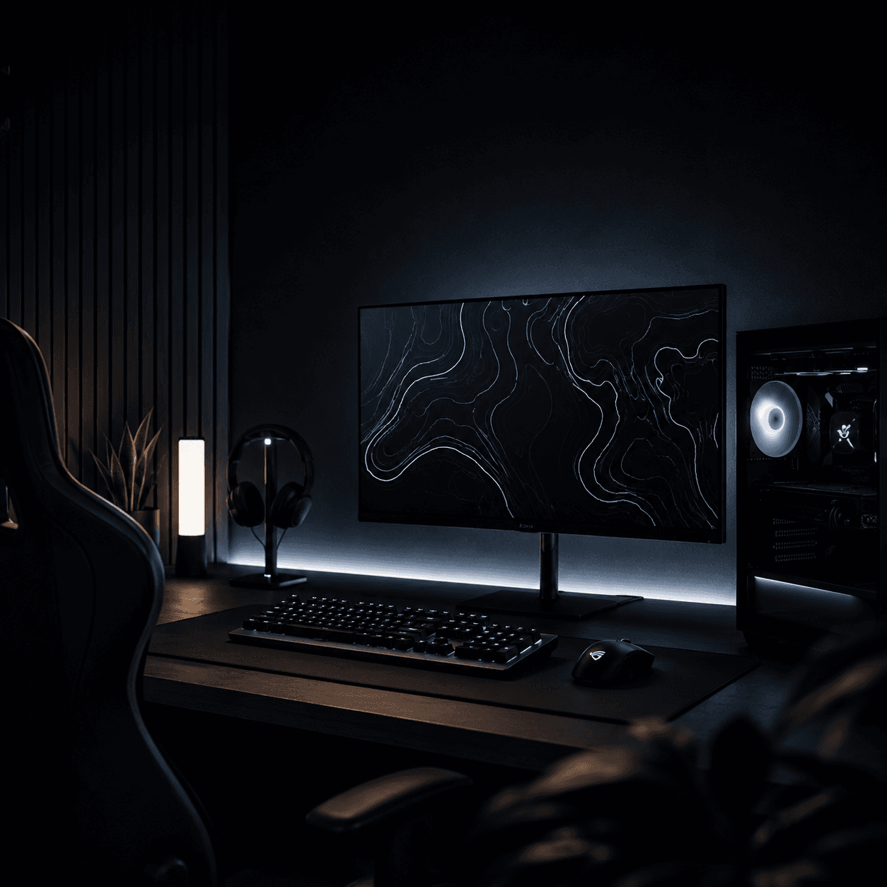 Modern gaming desk setup